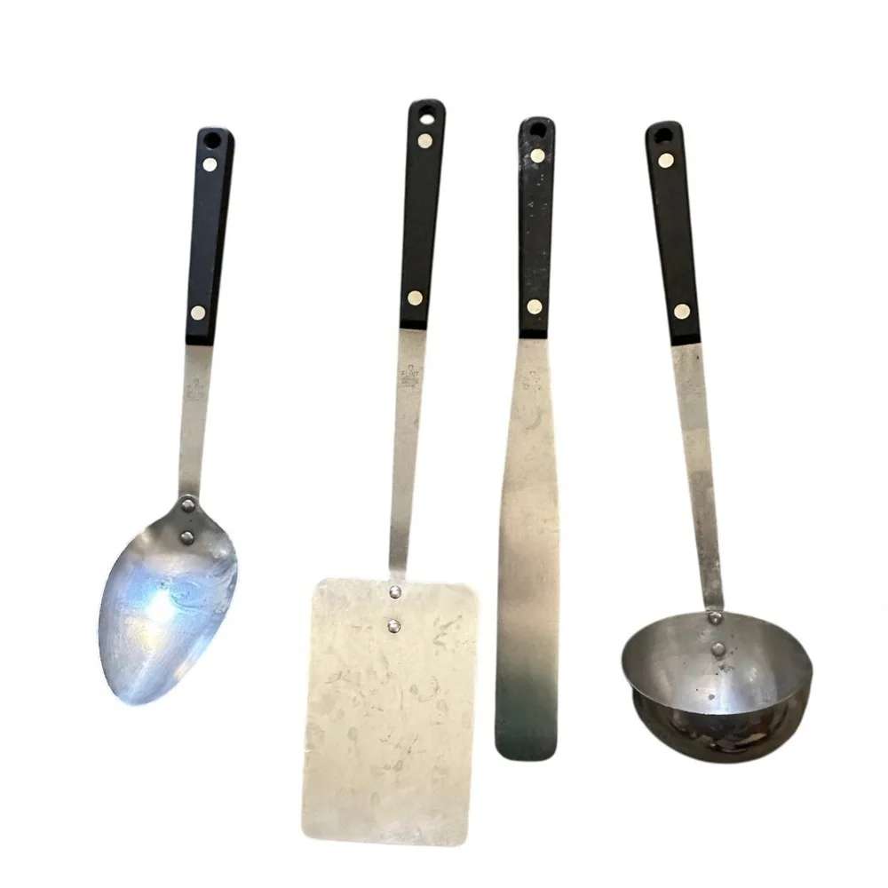 Flint Stainless Steel Kitchen Utensil Set with Brownish Handles soup, server,